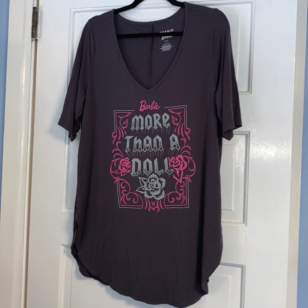 Size 1 / 1X Torrid Barbie Tattoo print more than a doll top shirt